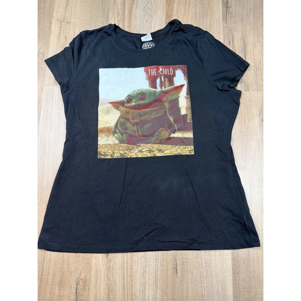 Star Wars The Mandalorian The Child Grogu Black Graphic T-Shirt Womens XL Cotton